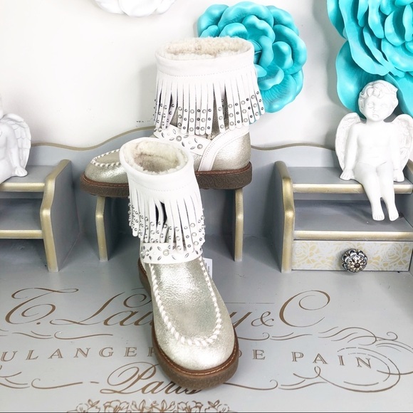 Coach gold metallic leather fringed boots - Picture 7 of 16